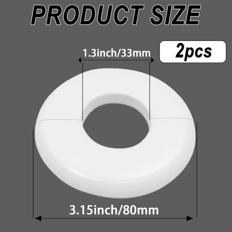 CAcoverVA 2 Pack Wall Split Flange for 1.3 Inch/33mm OD Pipe ABS Escutcheon Plate Self-Adhesive Round Plumbing Cover Plates for Water Pipe Faucet Decoration, White - Image 2